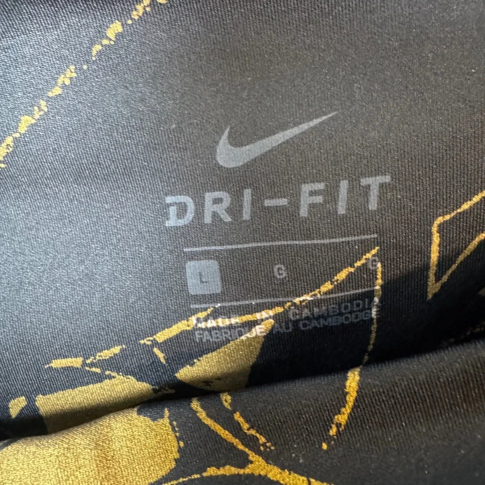 Nike Dri-FIT Leggings Womens Large Black Gold Floral Sketch Athletic Tights L